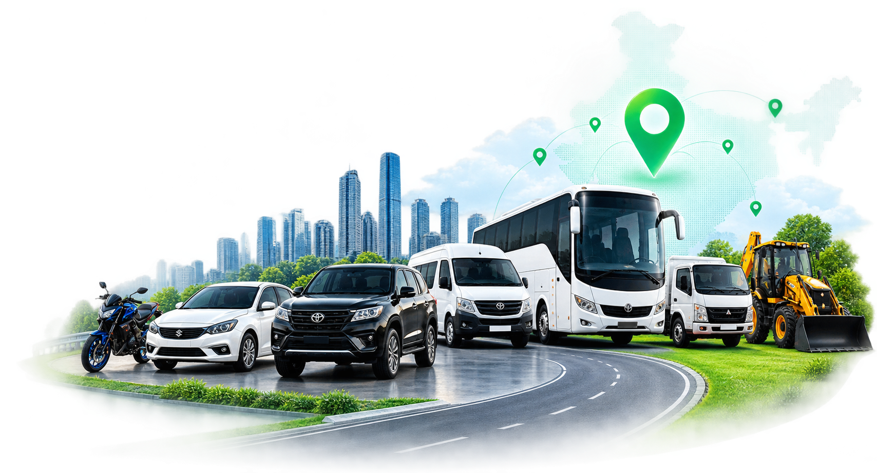 TransRentals fleet — bikes, cars, buses, trucks and equipment